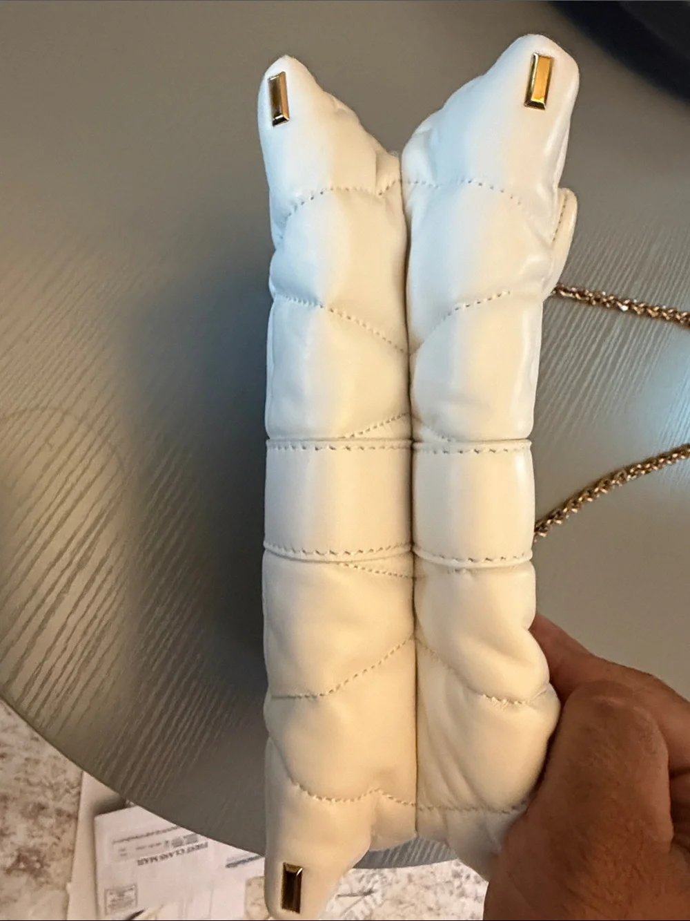 Versace White Quilted Leather Shoulder Tote with Gold Chain